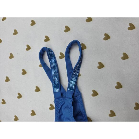 VIctorias Secret BLING SHINE satin STRAPPY thongs VERY sexy blue SMALL - Picture 2 of 6